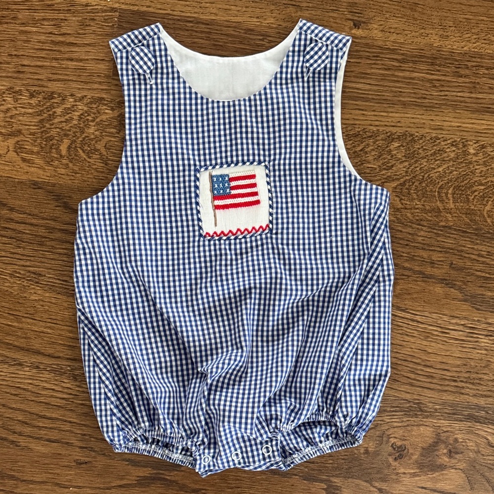 Stitchy Fish Gingham Land I Love Smocked Bubble Romper